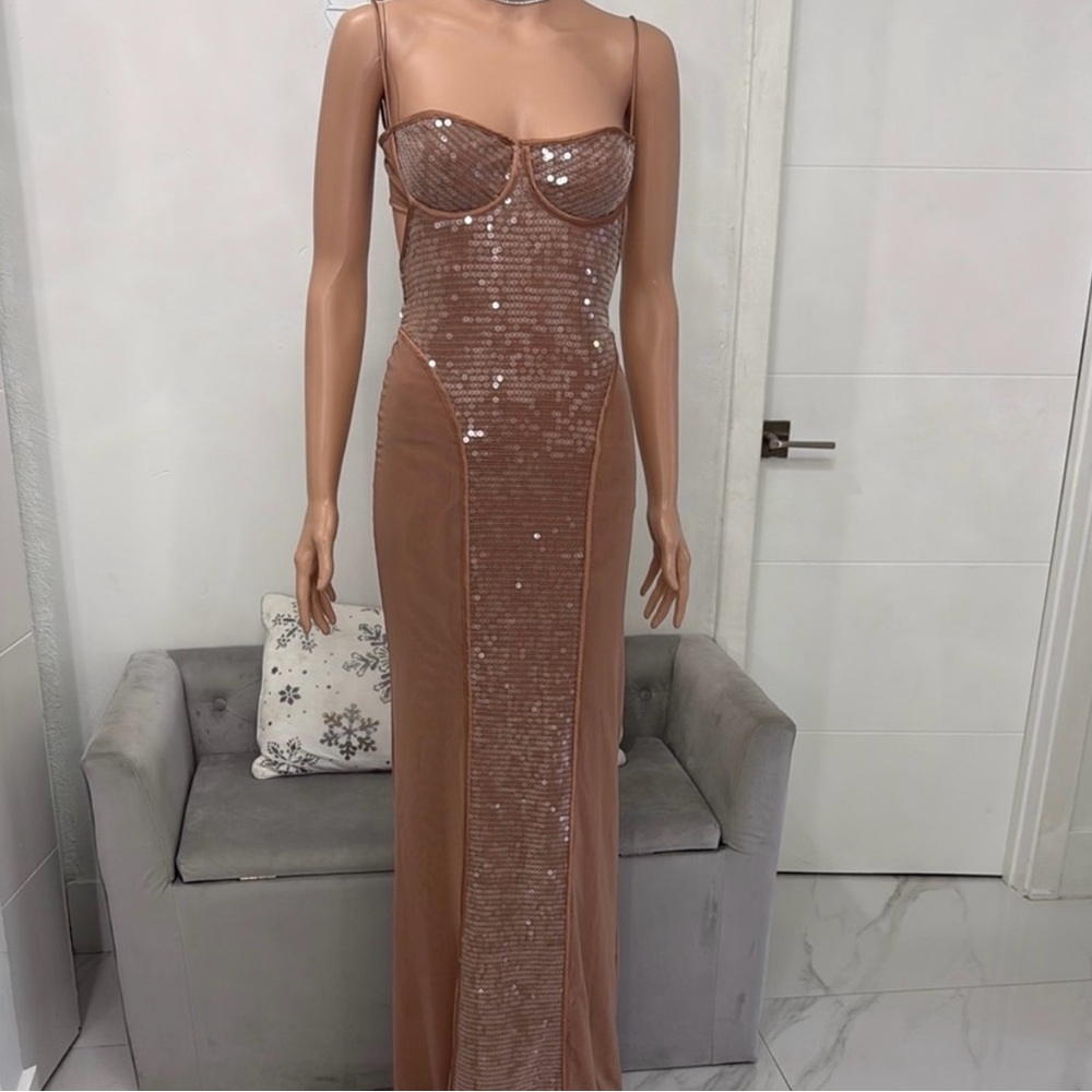 House of CB Gold Sequin Bodycon Dress Spaghetti Strap